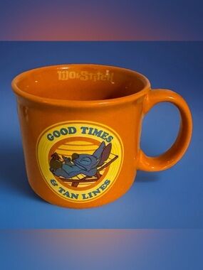 Disney Lilo & Stitch "Good Times & Tan Lines" Orange Ceramic Mug 16oz Wide Style